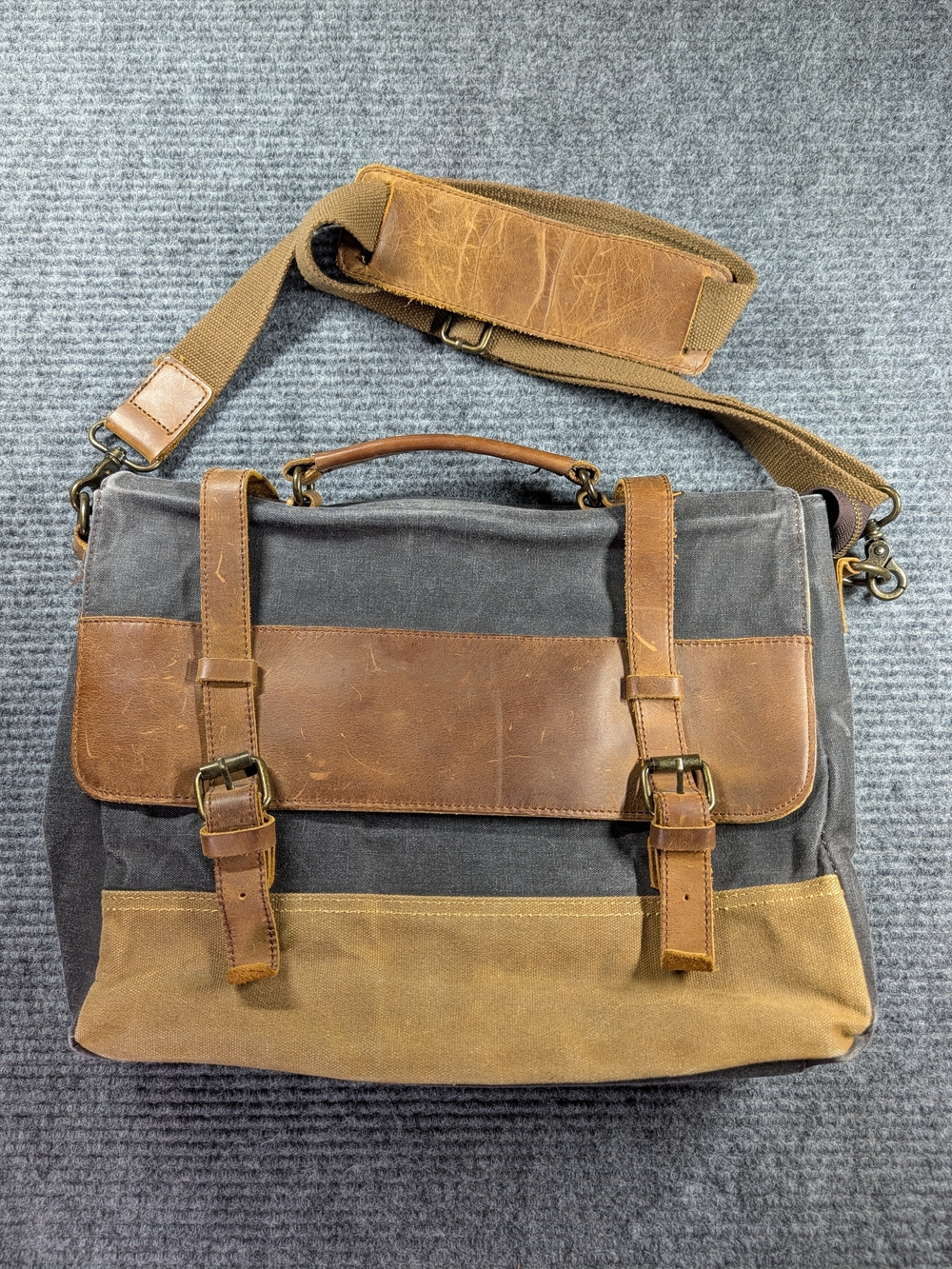 Newhey Leather & Waxed Canvas Magnet Snap Crossbody Messenger Laptop Bag Classic